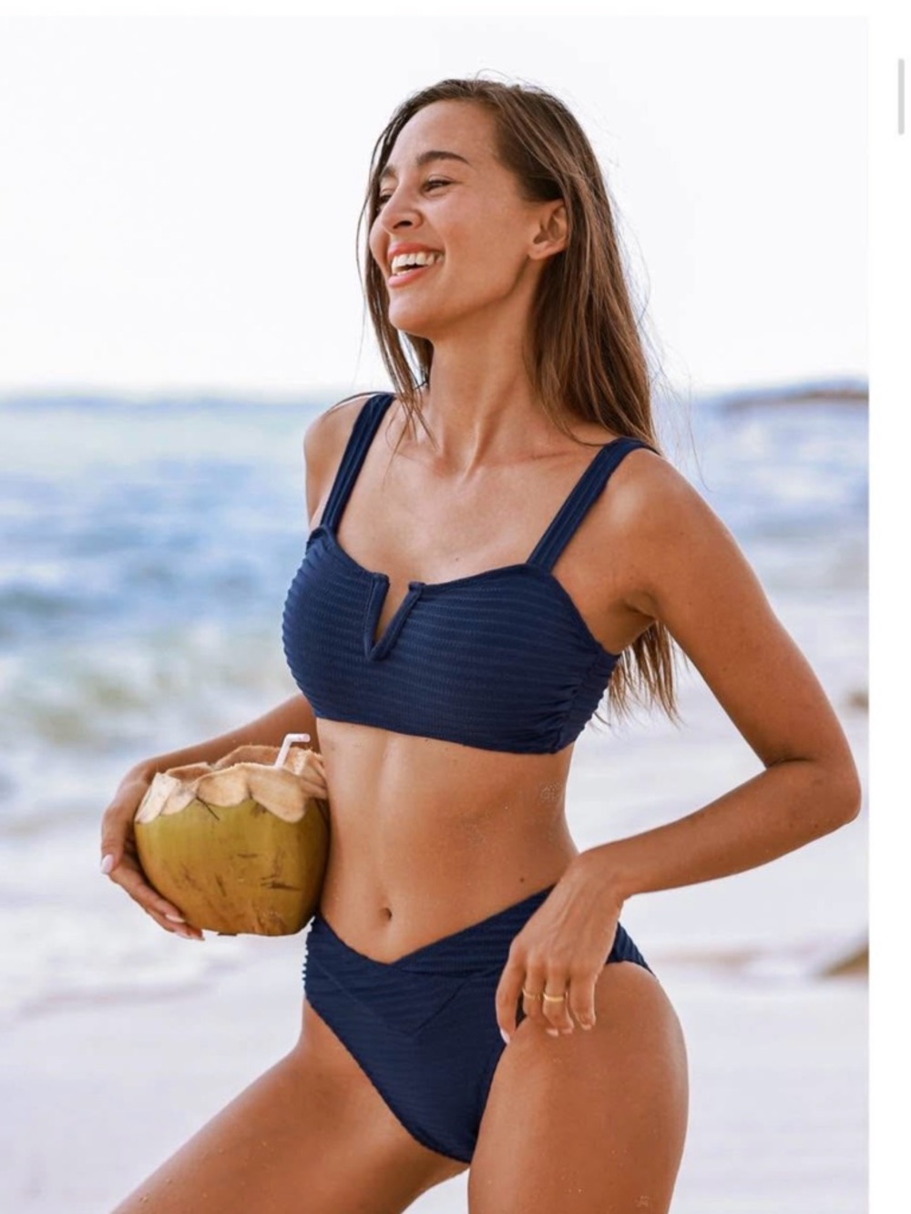 Cupshe Navy Ribbed V-Notch Bikini Set